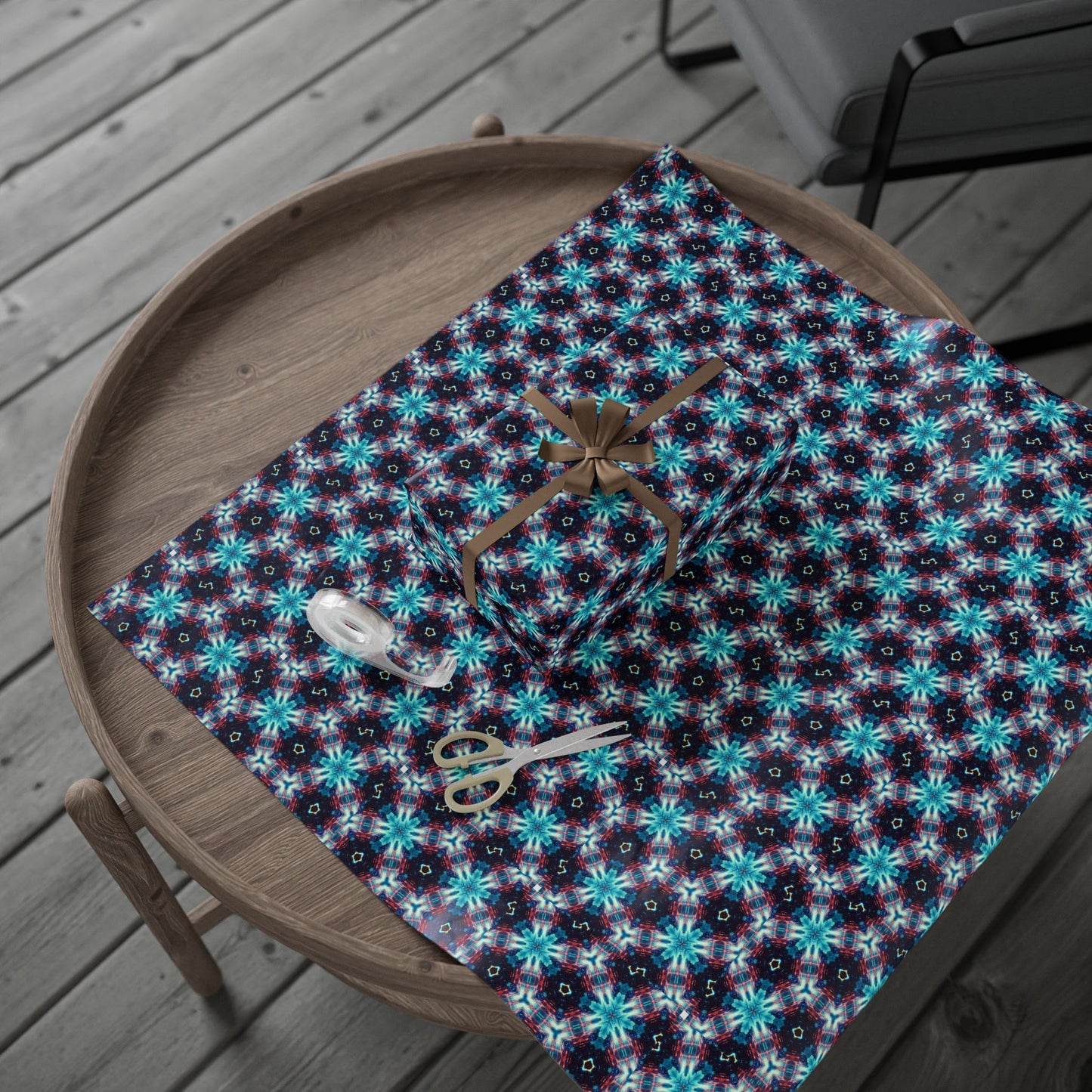 Kaleidoscope Abstract Gift Wrap — Blue Red Geometric Wrapping Paper Roll