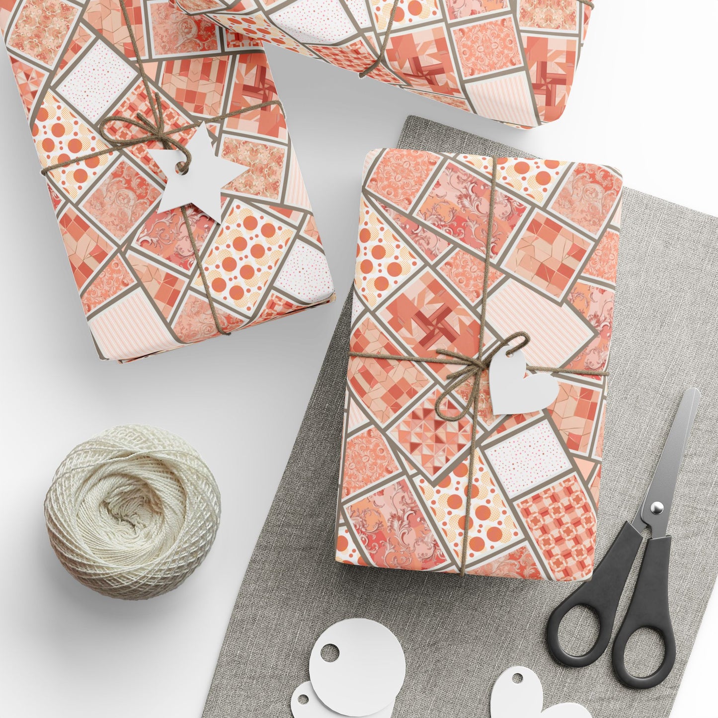 Peach Mosaic Gift Wrap — Abstract Geometric Wrapping Paper Roll