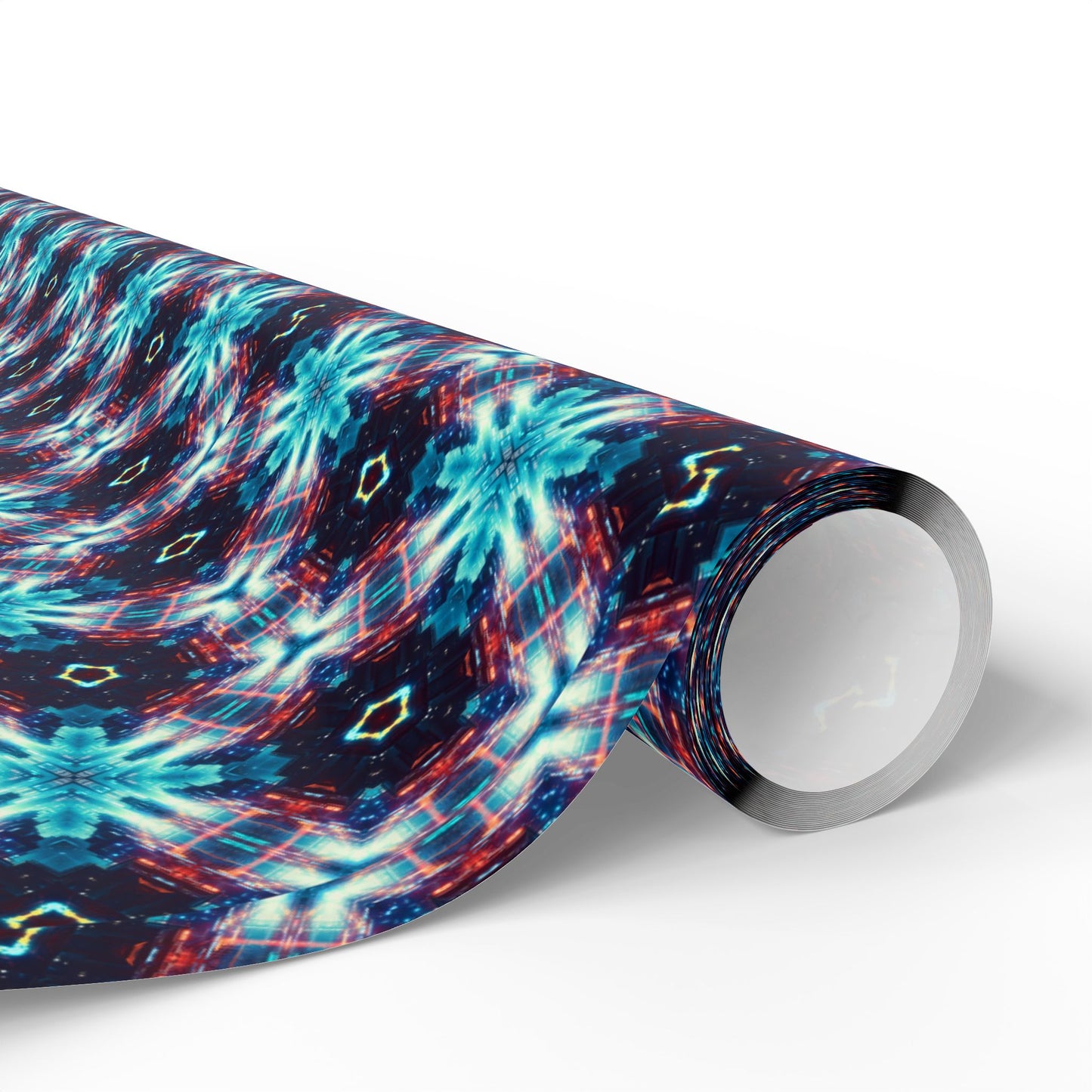 Kaleidoscope Abstract Gift Wrap — Blue Red Geometric Wrapping Paper Roll