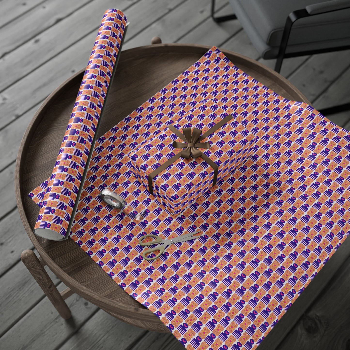 Wrapping Paper Roll — Retro Geometric Pink & Purple Pattern