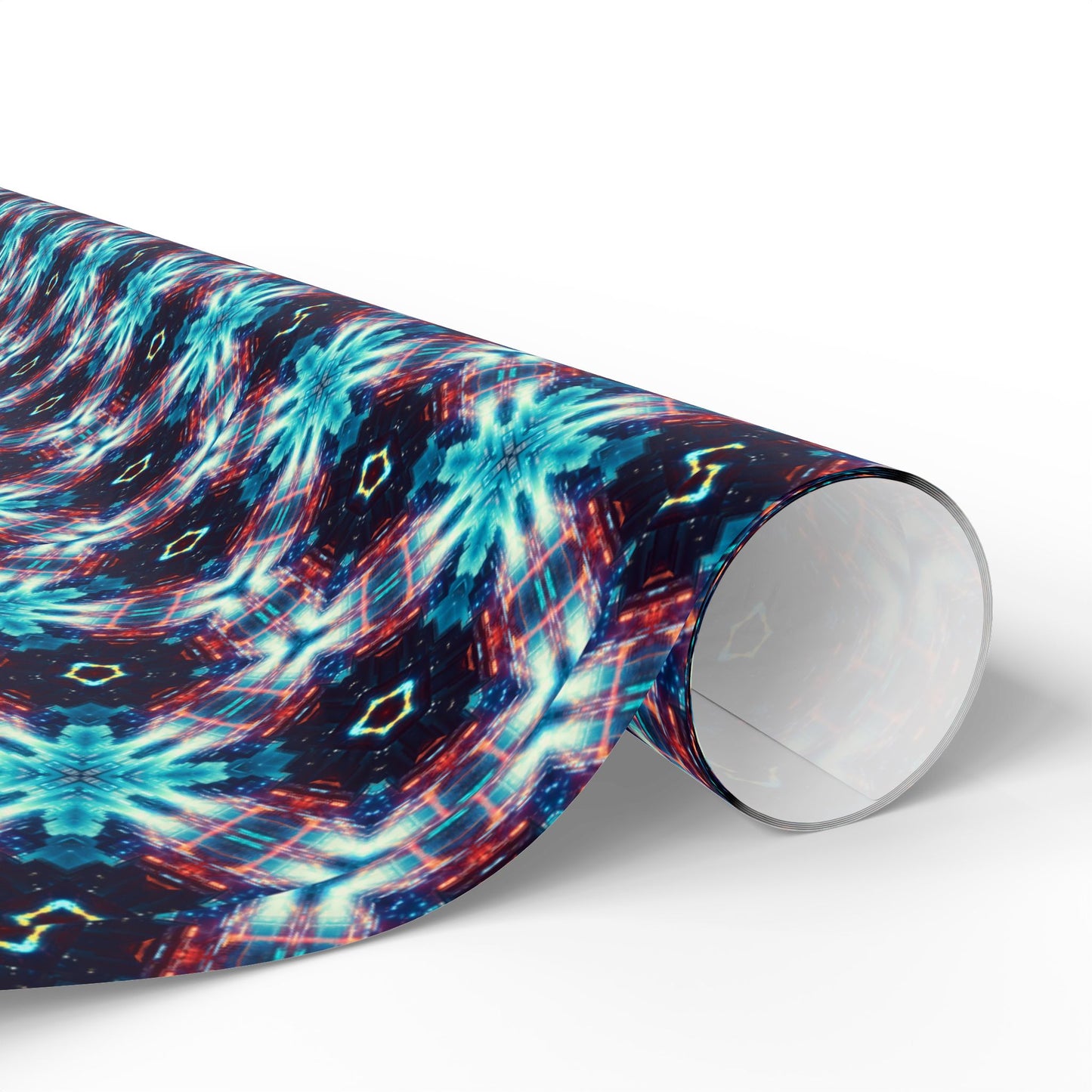 Kaleidoscope Abstract Gift Wrap — Blue Red Geometric Wrapping Paper Roll