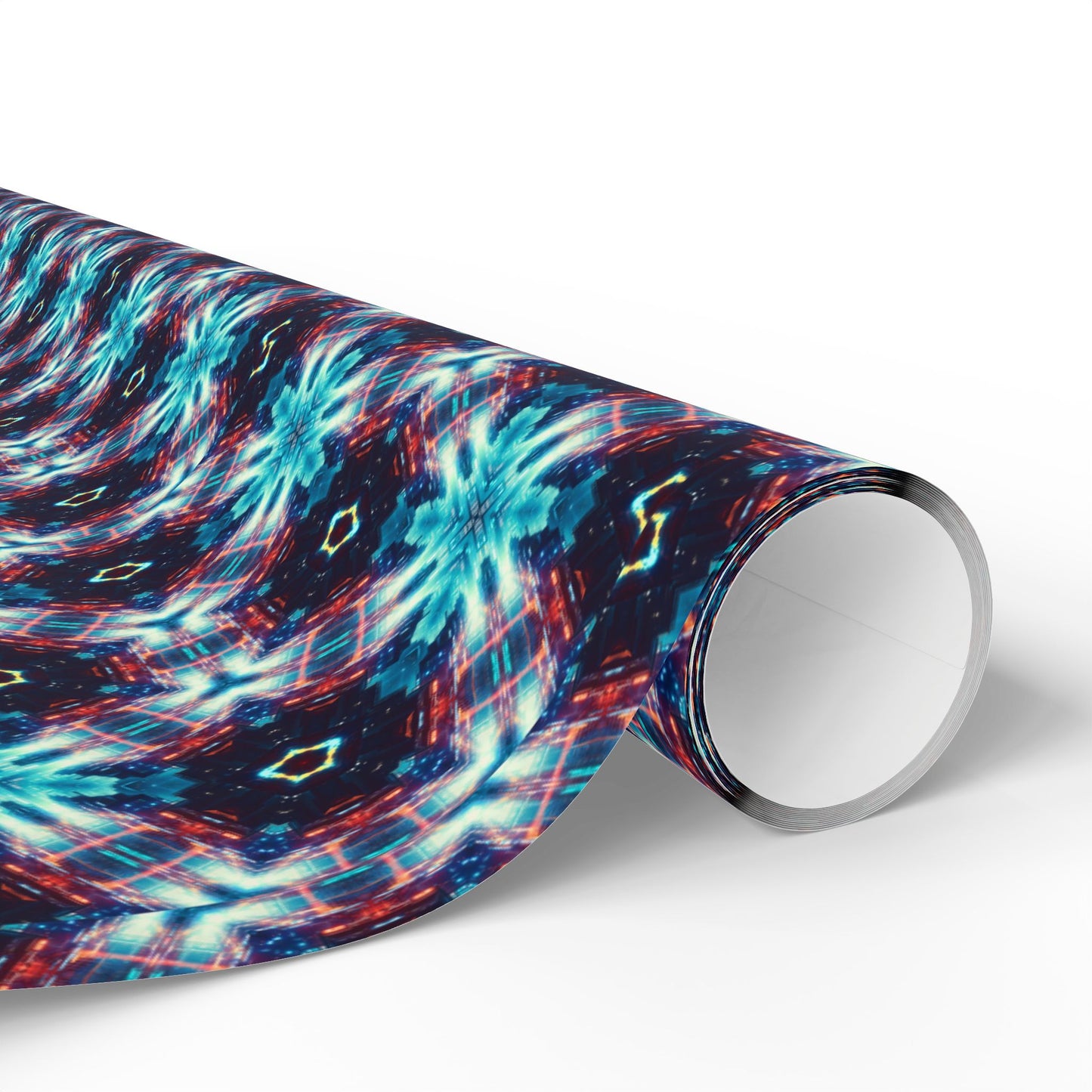 Kaleidoscope Abstract Gift Wrap — Blue Red Geometric Wrapping Paper Roll