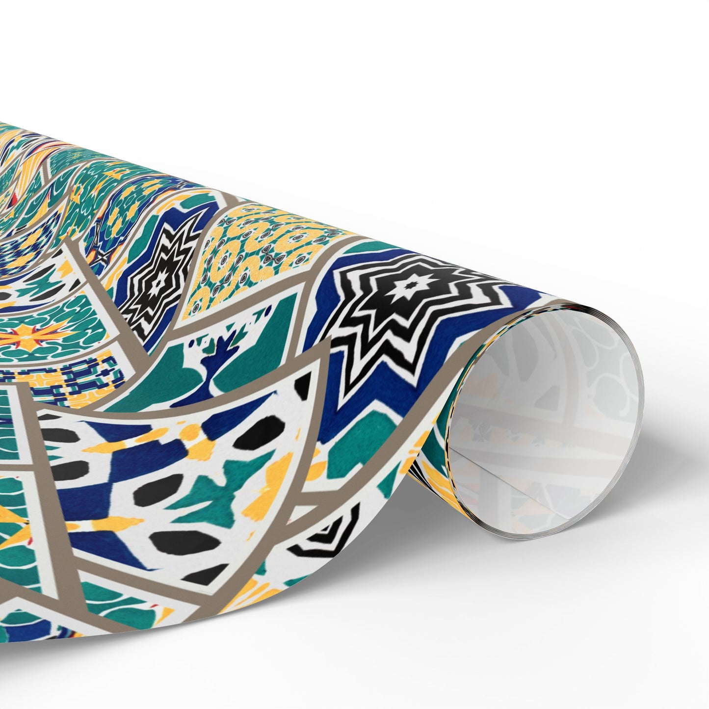 Tile Pattern Wrapping Paper Roll — Blue, Teal & Mustard Geometric Gift Wrap