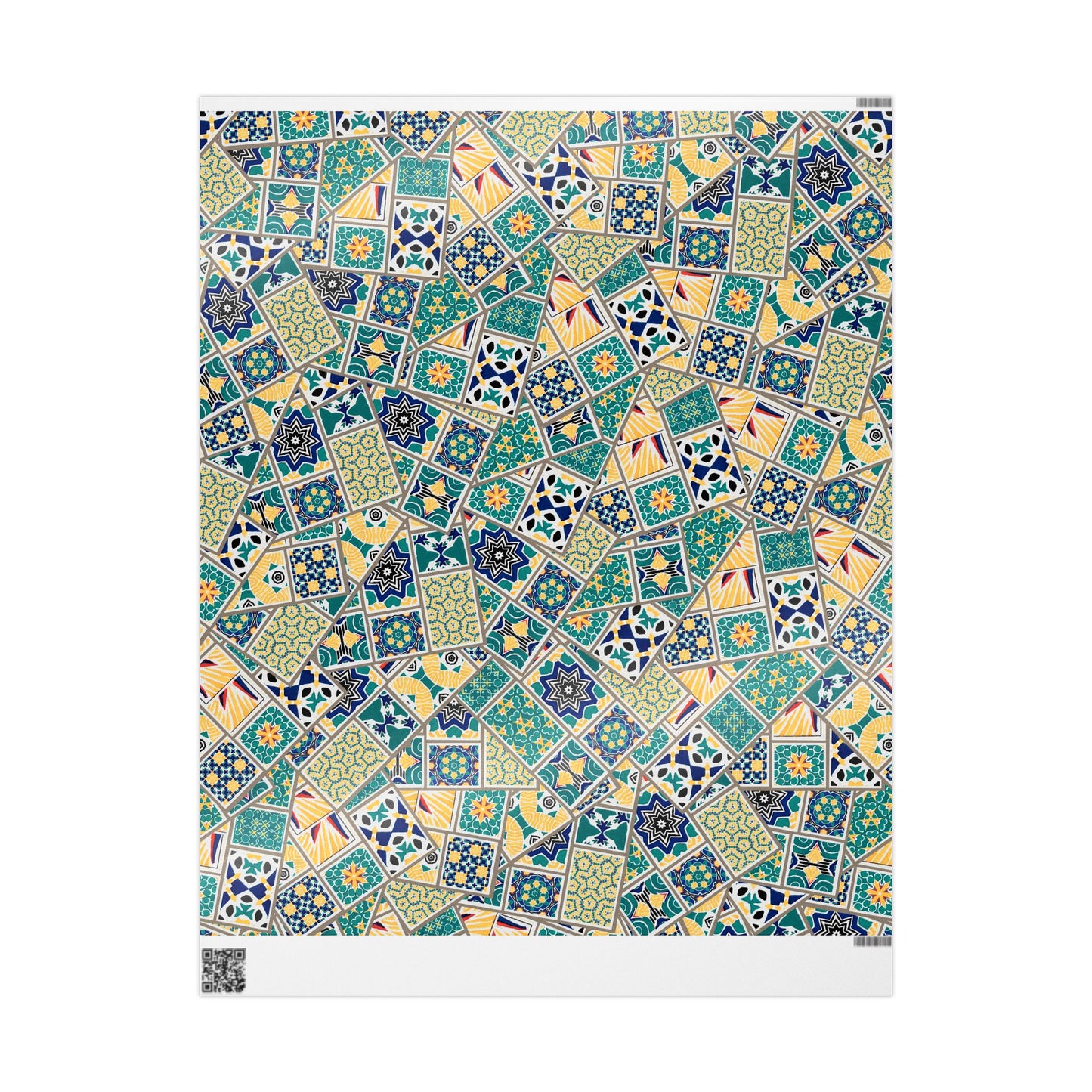 Tile Pattern Wrapping Paper Roll — Blue, Teal & Mustard Geometric Gift Wrap