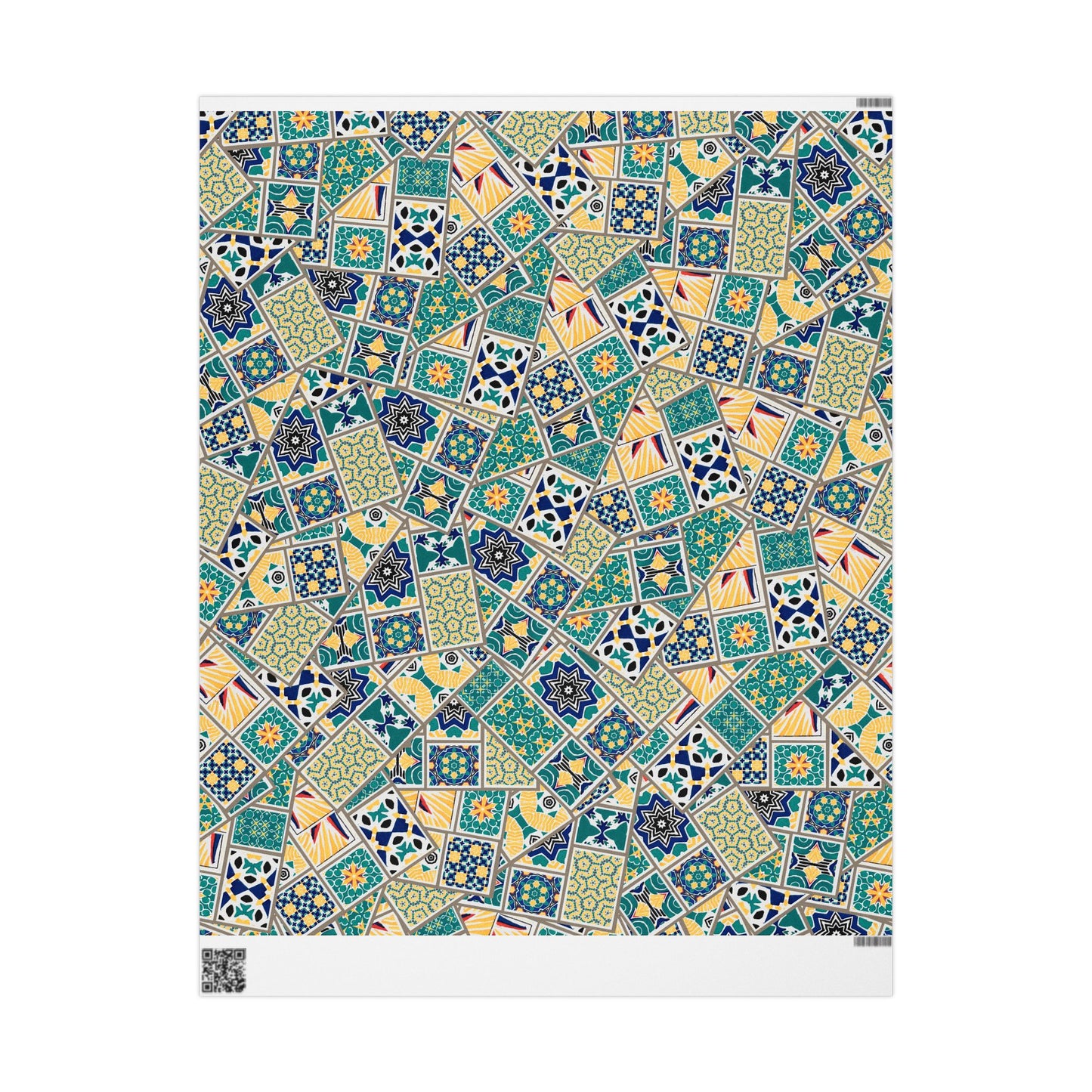 Tile Pattern Wrapping Paper Roll — Blue, Teal & Mustard Geometric Gift Wrap