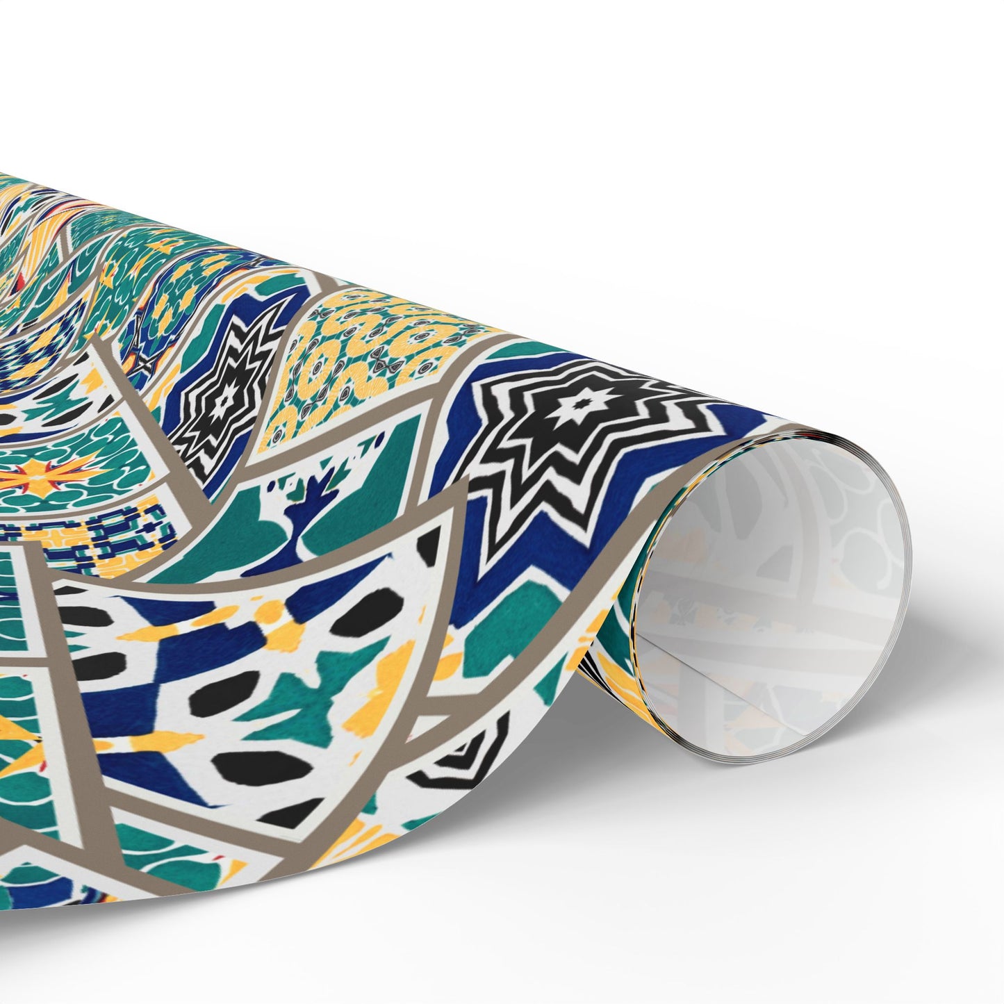 Tile Pattern Wrapping Paper Roll — Blue, Teal & Mustard Geometric Gift Wrap