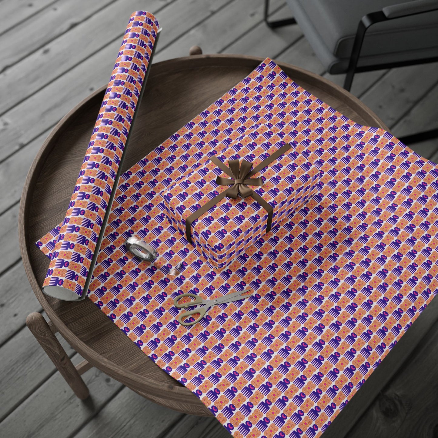 Wrapping Paper Roll — Retro Geometric Pink & Purple Pattern