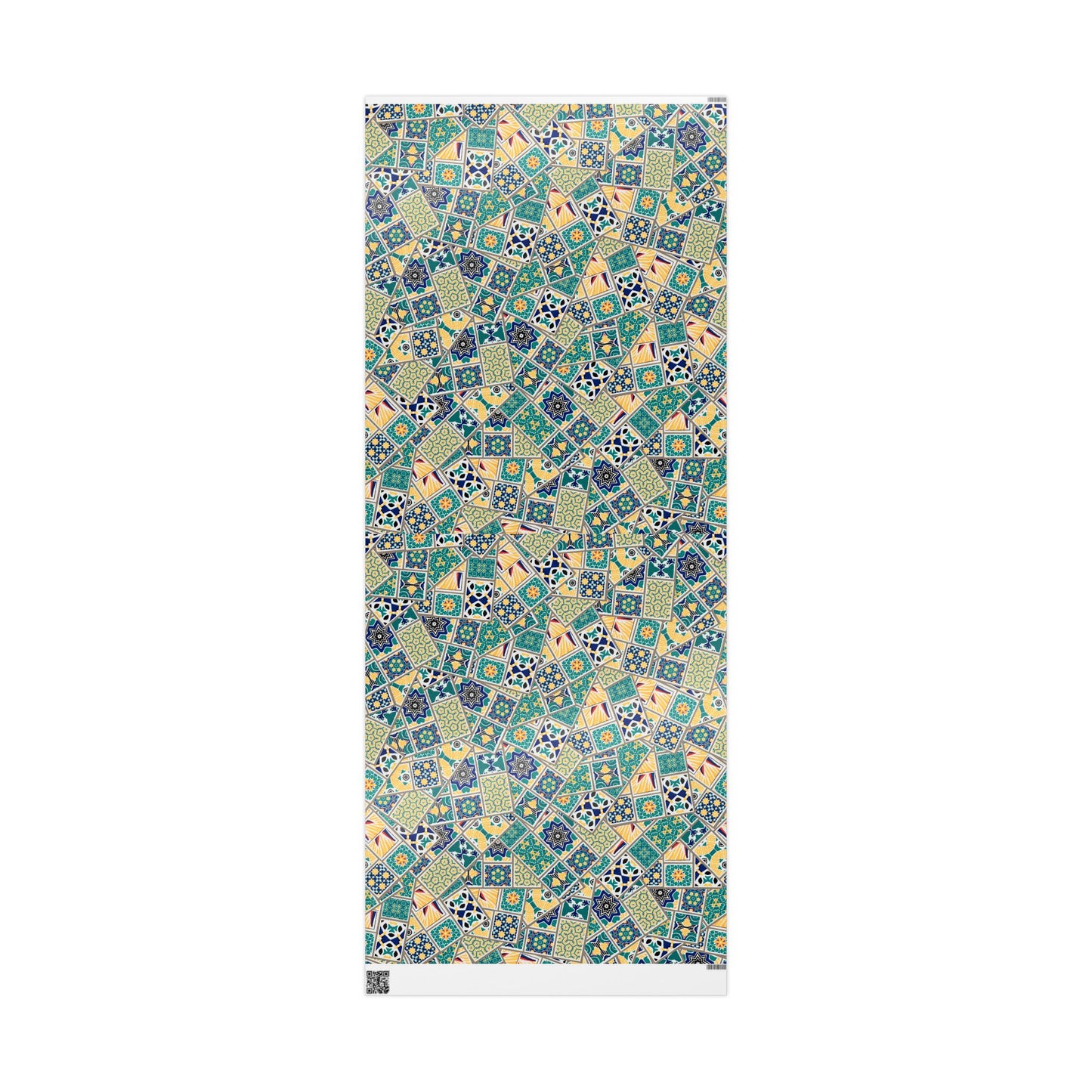 Tile Pattern Wrapping Paper Roll — Blue, Teal & Mustard Geometric Gift Wrap