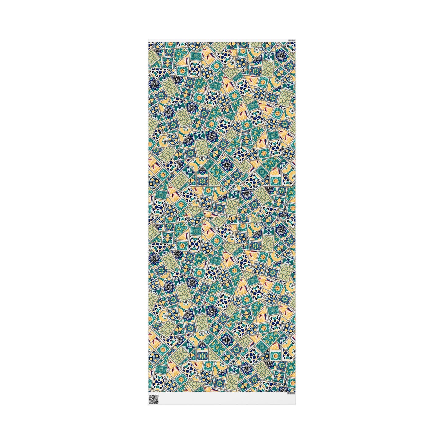 Tile Pattern Wrapping Paper Roll — Blue, Teal & Mustard Geometric Gift Wrap