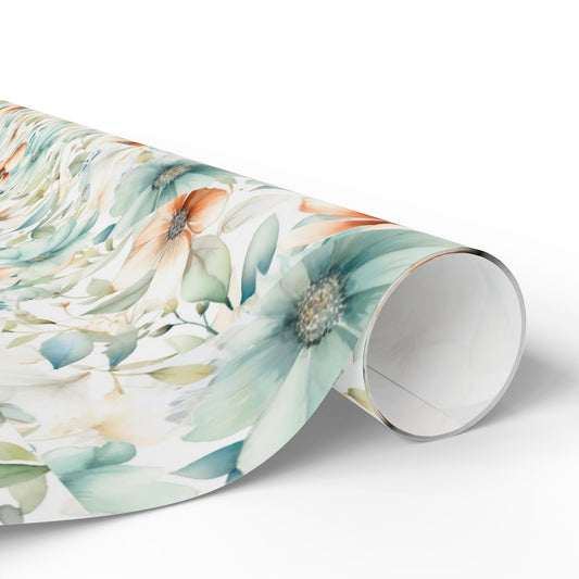 Floral Pastel Wrapping Paper — Soft Green & Peach Bloom Gift Wrap