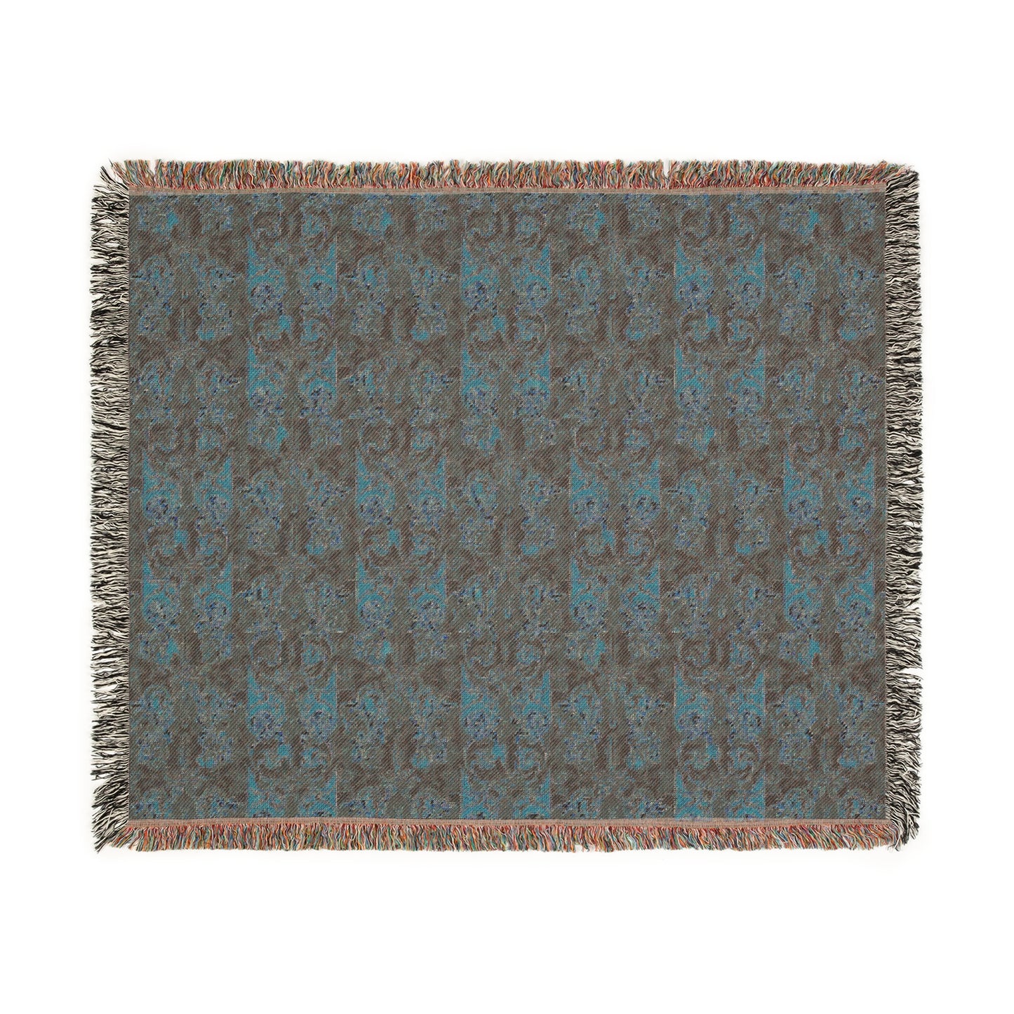 Rustic Geometric Woven Throw Blanket — Vintage Tile Pattern