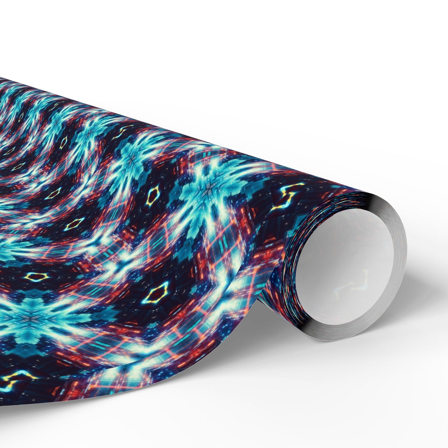 Kaleidoscope Abstract Gift Wrap — Blue Red Geometric Wrapping Paper Roll