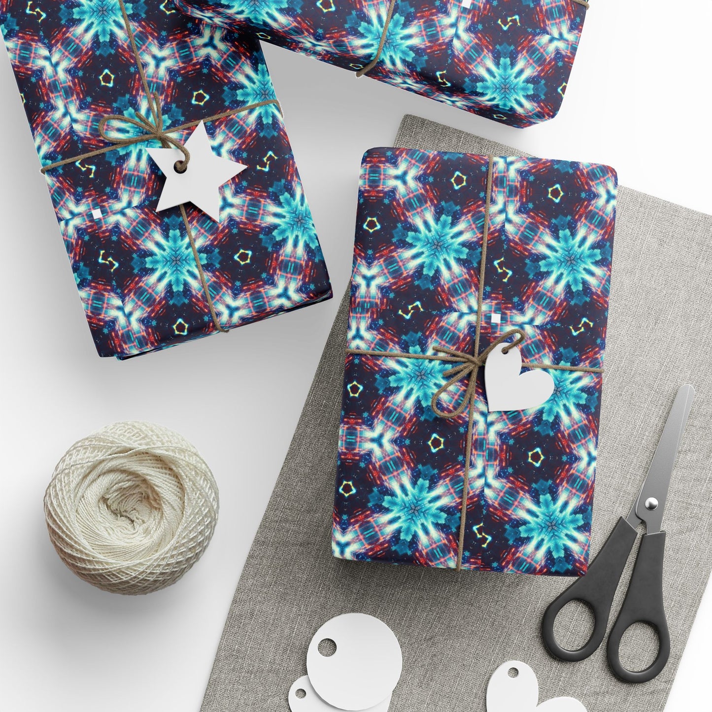 Kaleidoscope Abstract Gift Wrap — Blue Red Geometric Wrapping Paper Roll