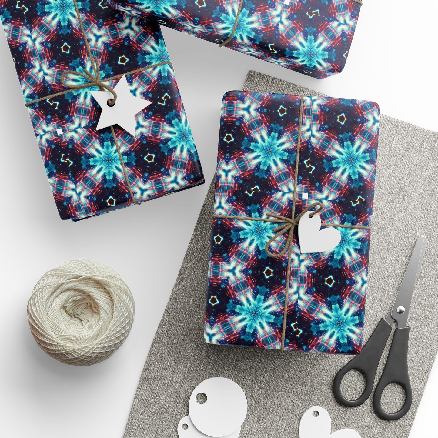 Kaleidoscope Abstract Gift Wrap — Blue Red Geometric Wrapping Paper Roll