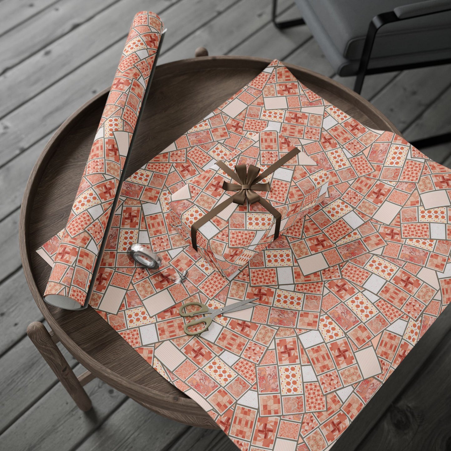 Peach Mosaic Gift Wrap — Abstract Geometric Wrapping Paper Roll