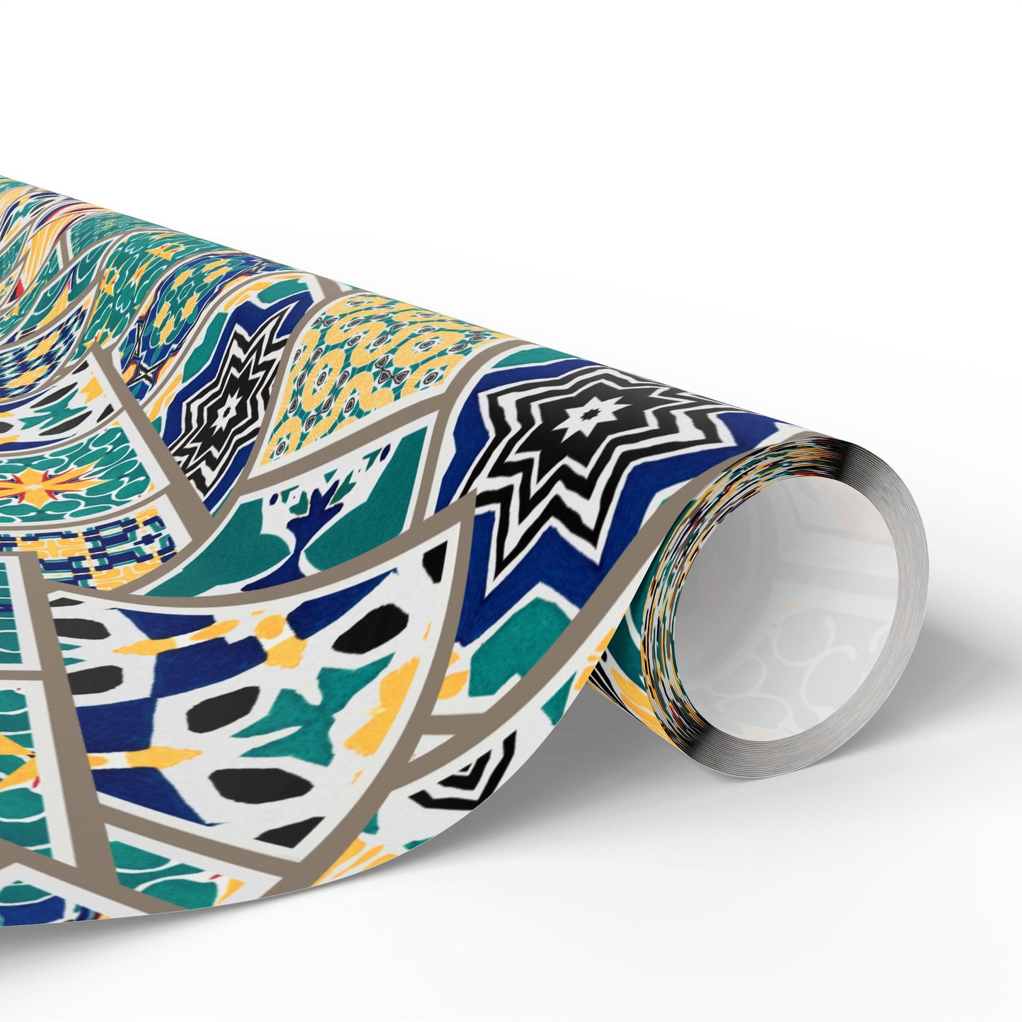 Tile Pattern Wrapping Paper Roll — Blue, Teal & Mustard Geometric Gift Wrap
