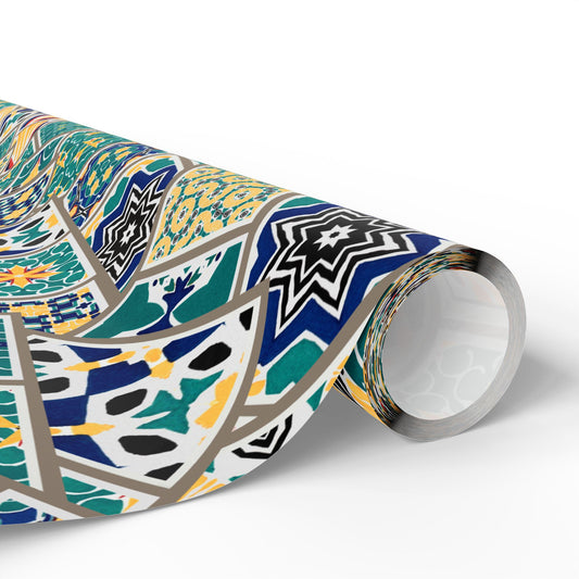 Tile Pattern Wrapping Paper Roll — Blue, Teal & Mustard Geometric Gift Wrap