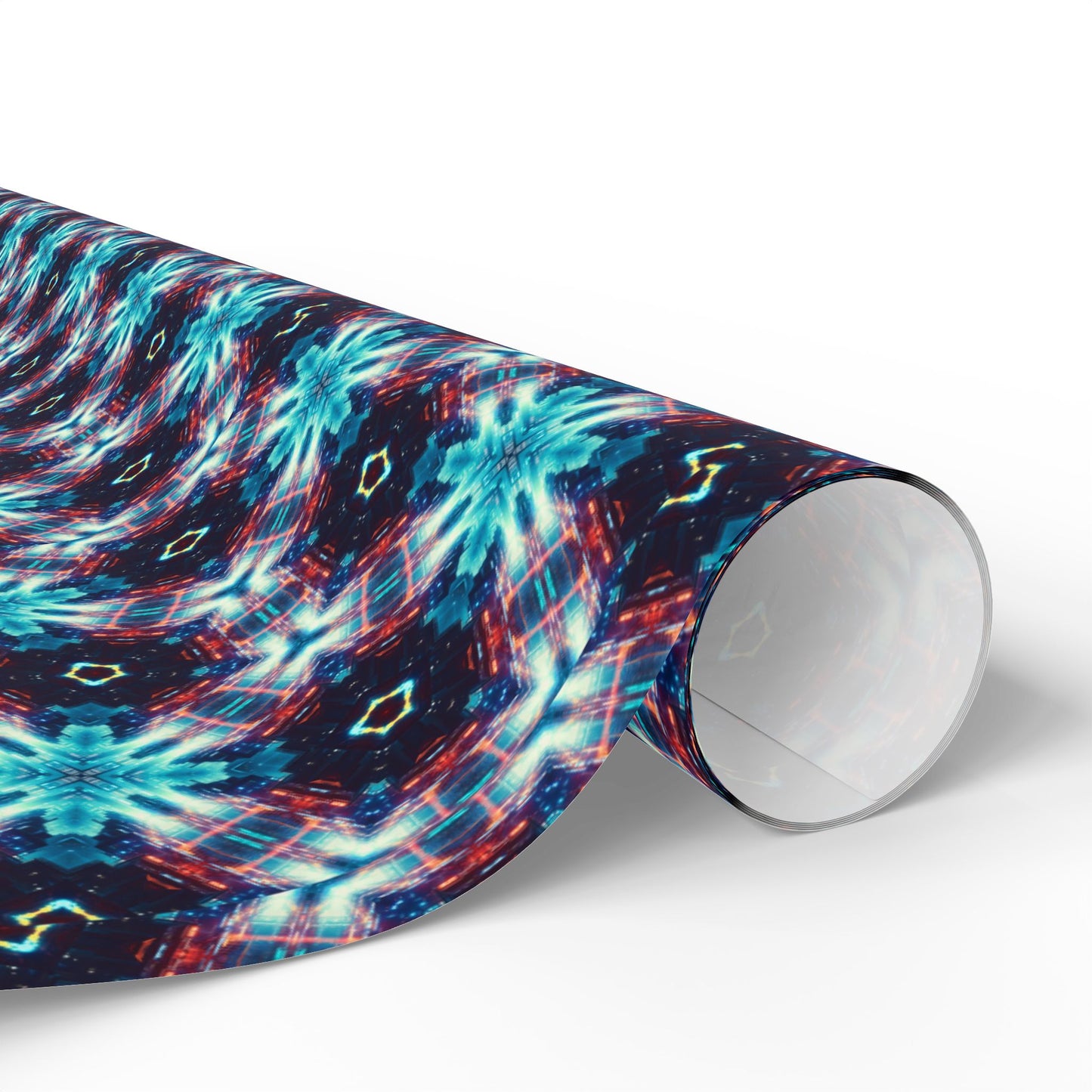 Kaleidoscope Abstract Gift Wrap — Blue Red Geometric Wrapping Paper Roll