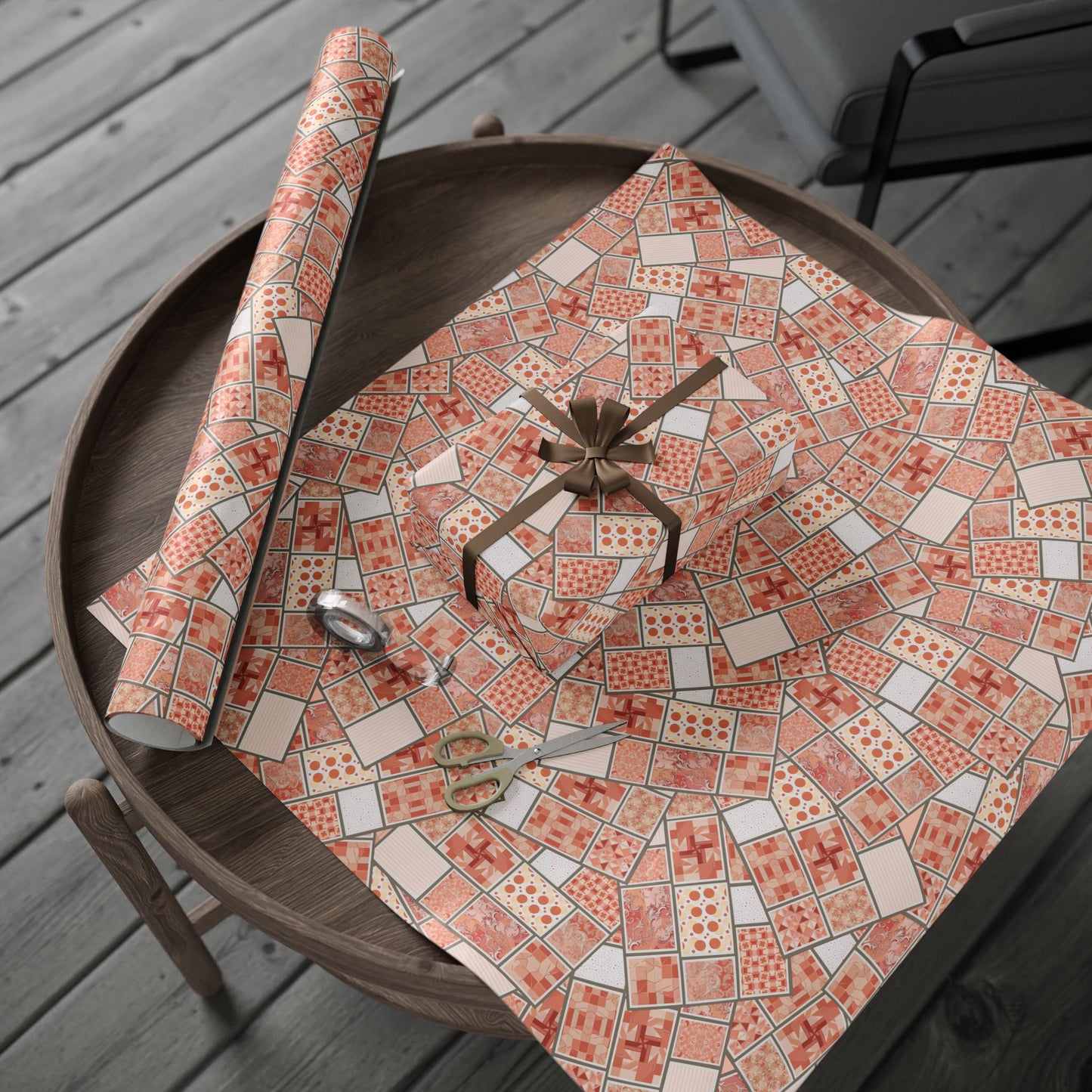 Peach Mosaic Gift Wrap — Abstract Geometric Wrapping Paper Roll